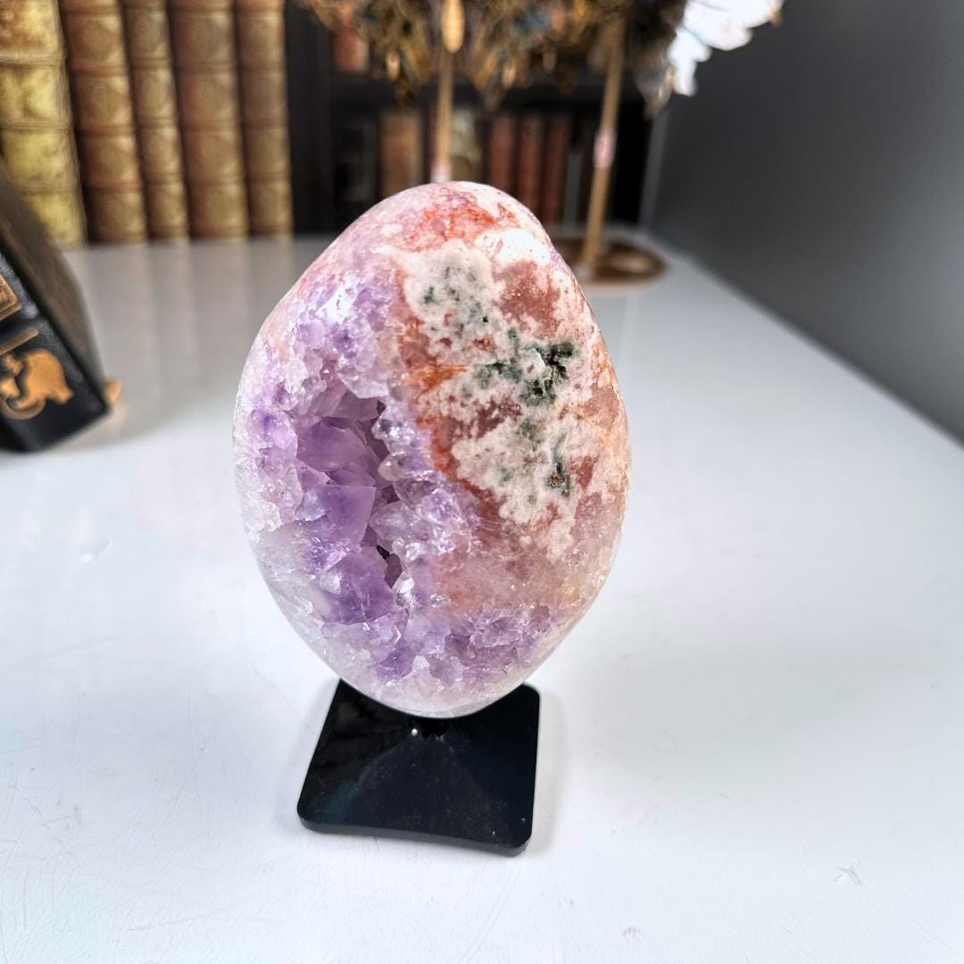 Pink Amethyst Cluster Crystal With Stand, Energy Healing Amethyst, Reiki Crystal Feng Shui Altar Home Decor Office