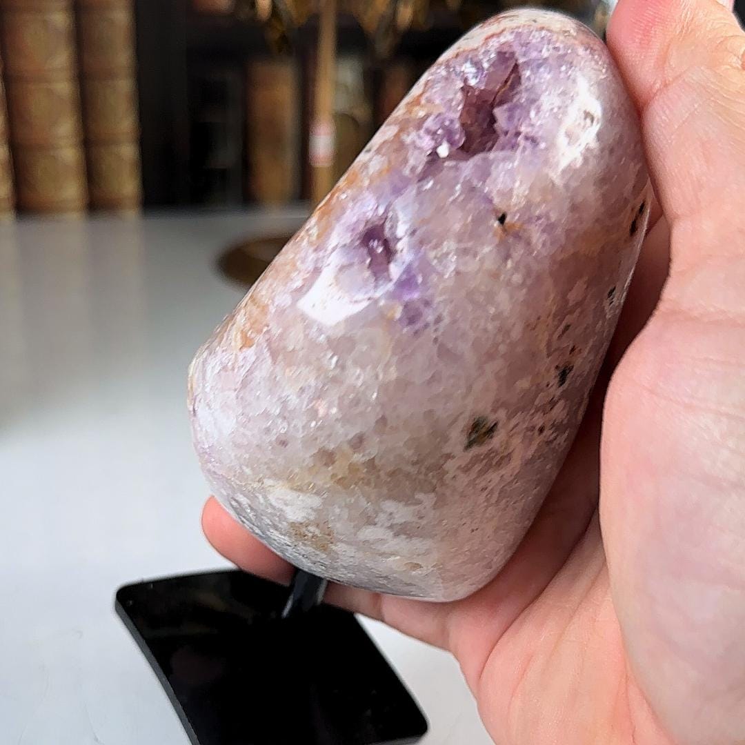 Pink Amethyst Cluster Crystal With Stand, Energy Healing Amethyst, Reiki Crystal Feng Shui Altar Home Decor Office