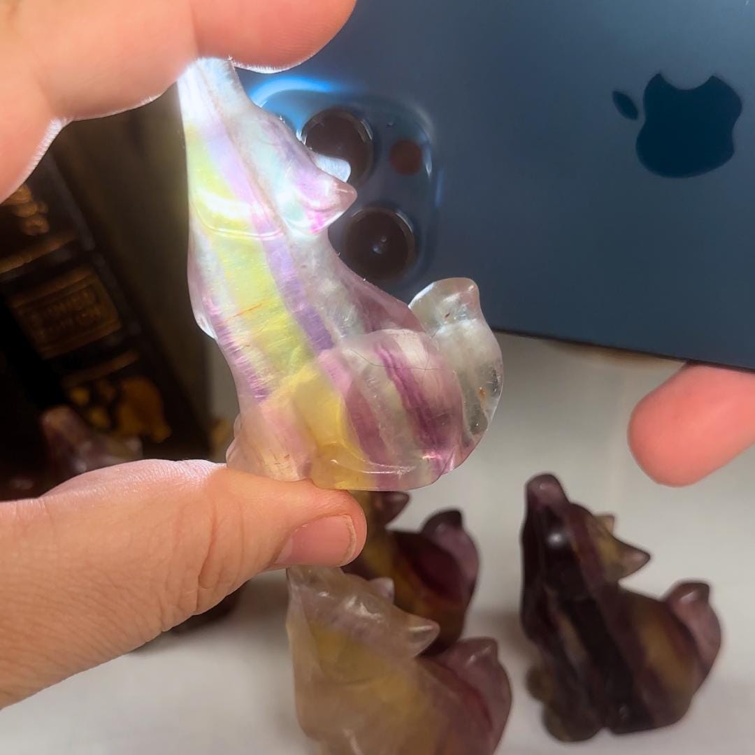 Candy Fluorite Wolf Crystal Carving | Intuitively Selected | Home Decor Feng Shui Gift