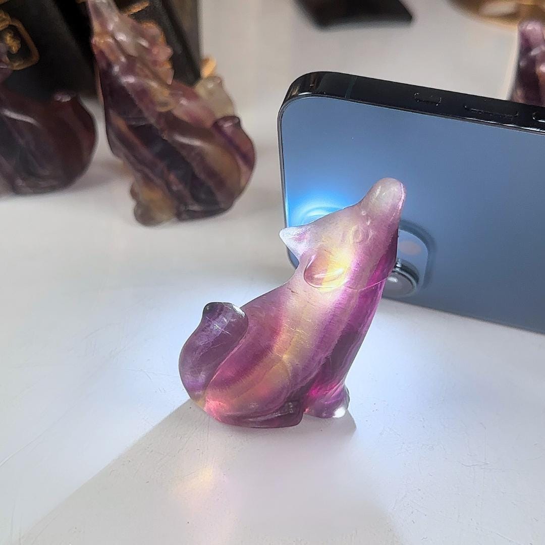 Candy Fluorite Wolf Crystal Carving | Intuitively Selected | Home Decor Feng Shui Gift