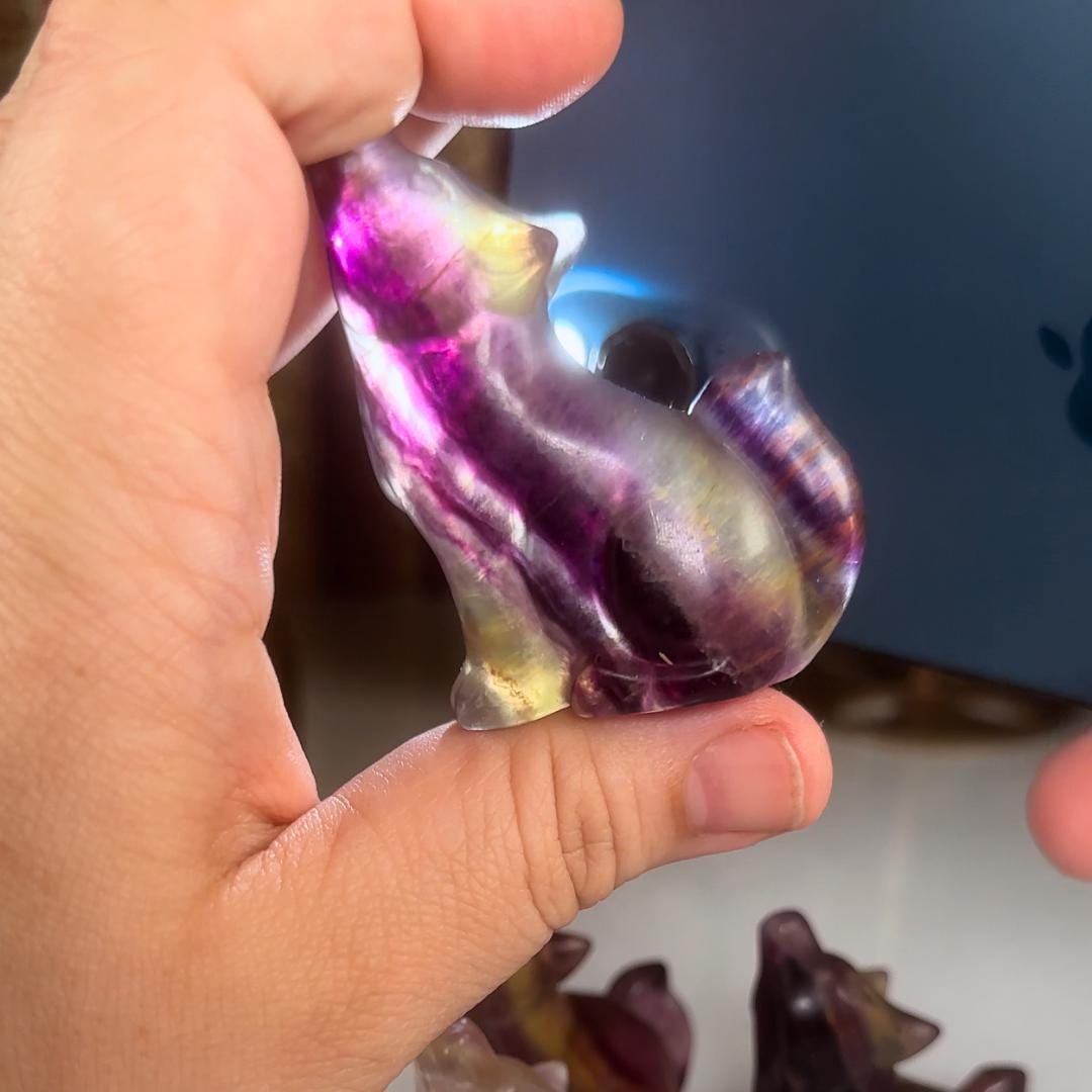 Candy Fluorite Wolf Crystal Carving | Intuitively Selected | Home Decor Feng Shui Gift