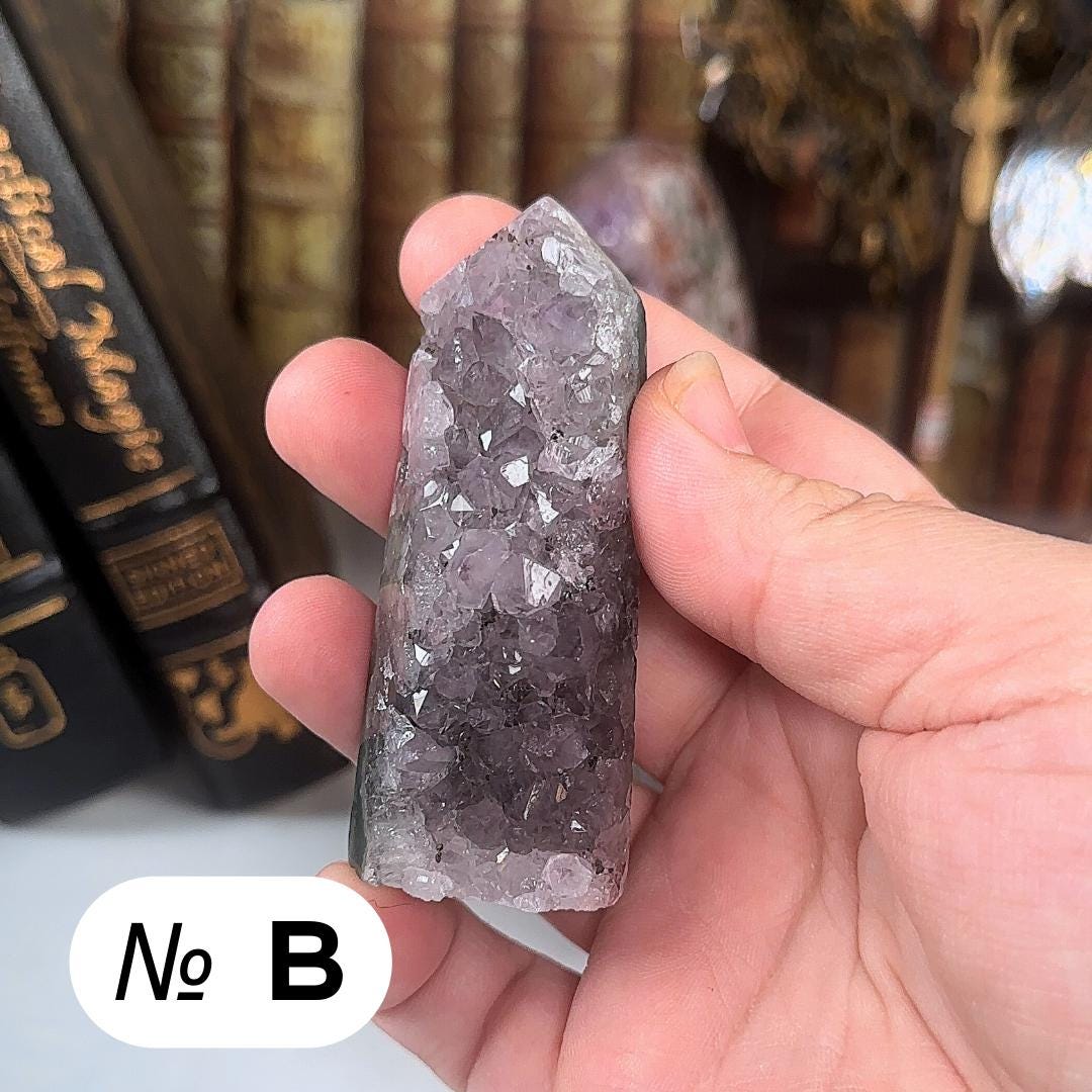 High Quality Amethyst Mini Tower Crystal Cut Base, Energy Healing Amethyst, Reiki Crystal Feng Shui Altar Home Decor Office