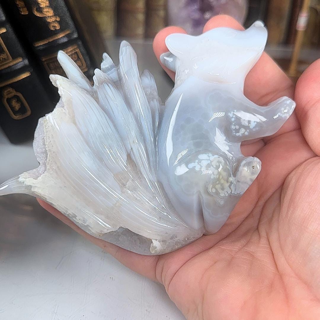 Druzy Flower Agate Pink Amethyst Fox Crystal Carving Geode Statement Piece