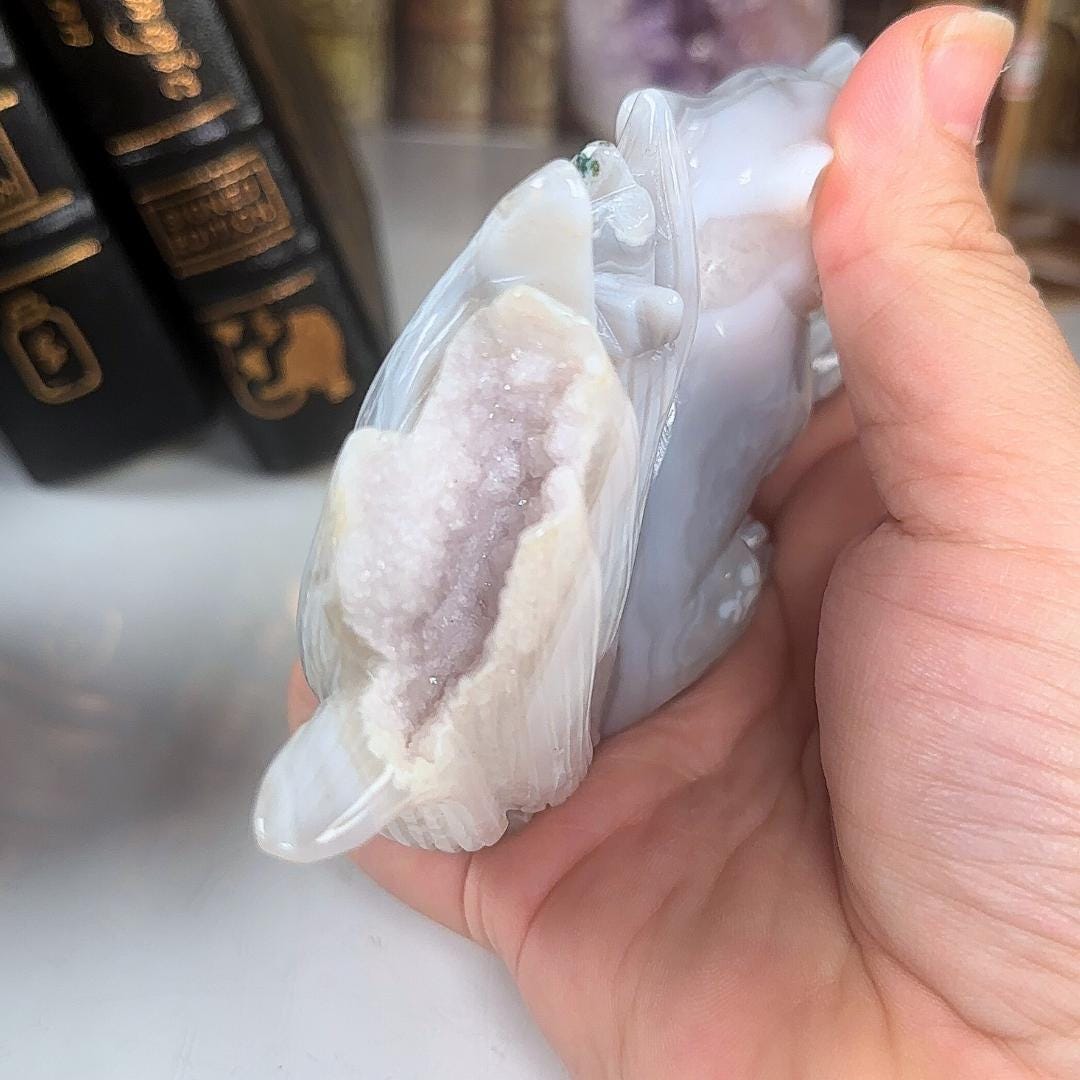 Druzy Flower Agate Pink Amethyst Fox Crystal Carving Geode Statement Piece