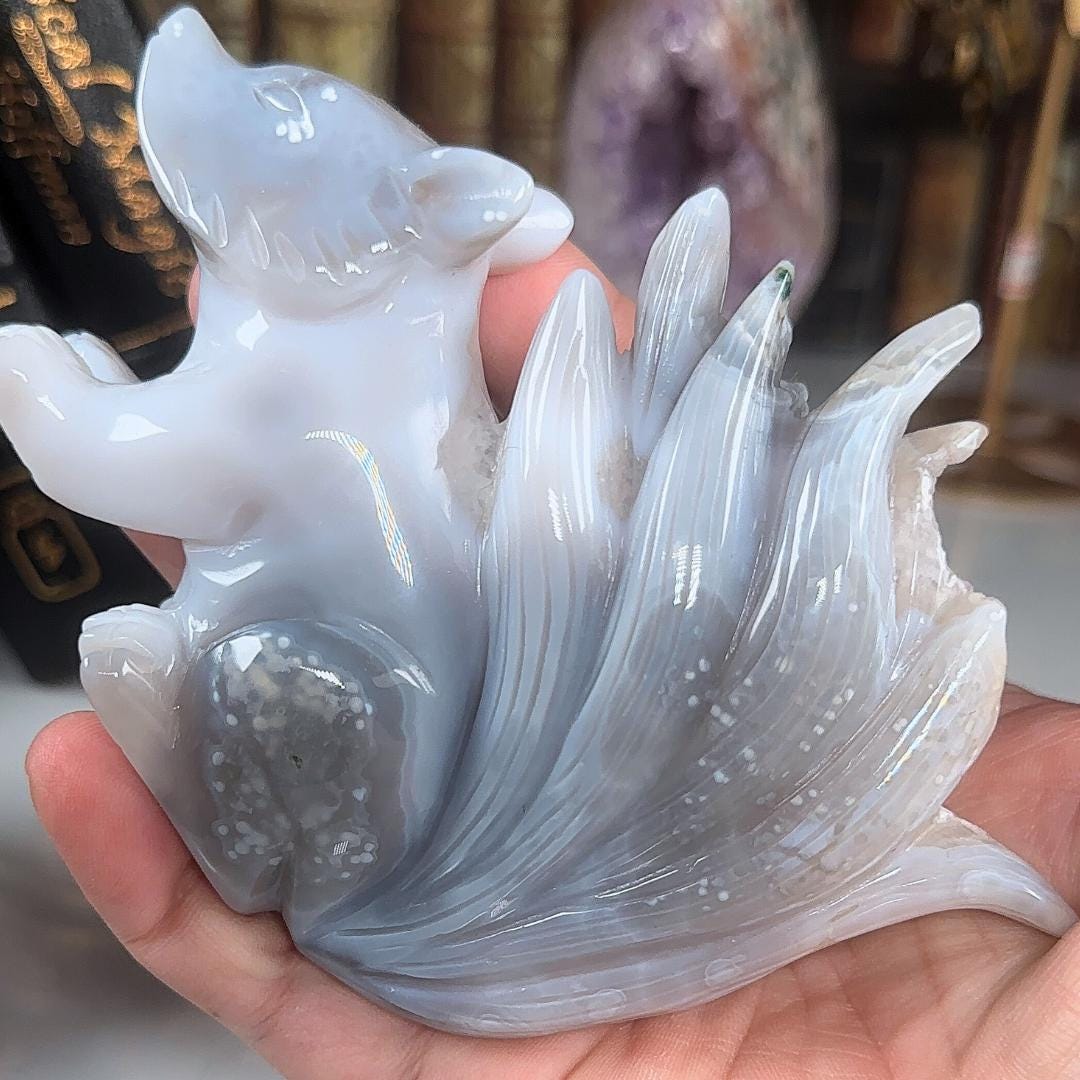 Druzy Flower Agate Pink Amethyst Fox Crystal Carving Geode Statement Piece