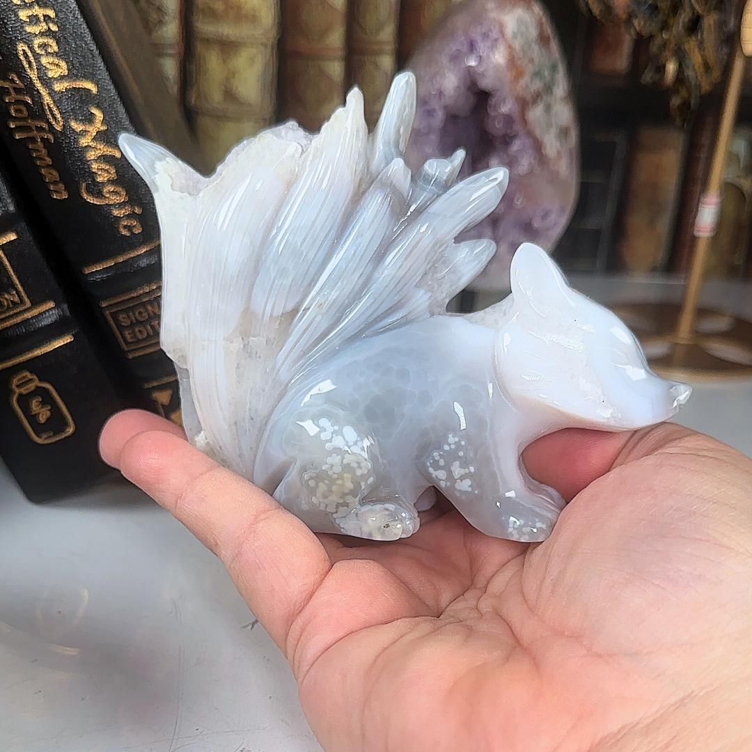 Druzy Flower Agate Pink Amethyst Fox Crystal Carving Geode Statement Piece