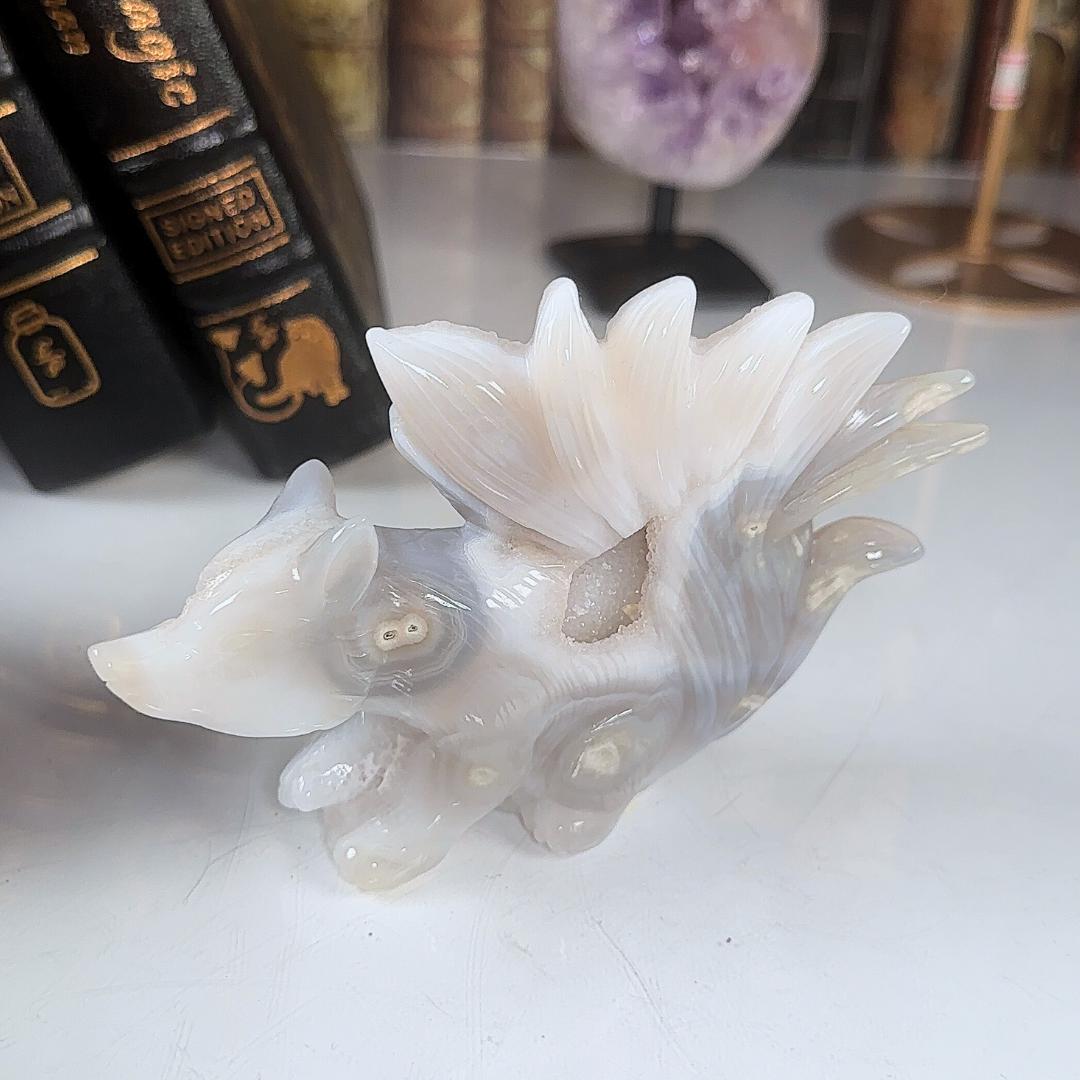 Druzy Flower Agate Pink Amethyst Fox Crystal Carving Geode Statement Piece