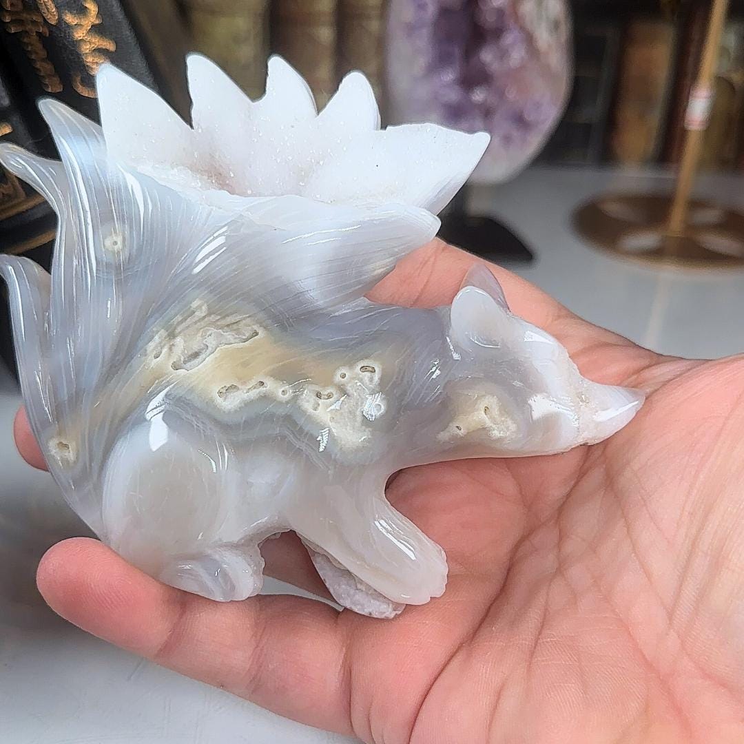 Druzy Flower Agate Pink Amethyst Fox Crystal Carving Geode Statement Piece