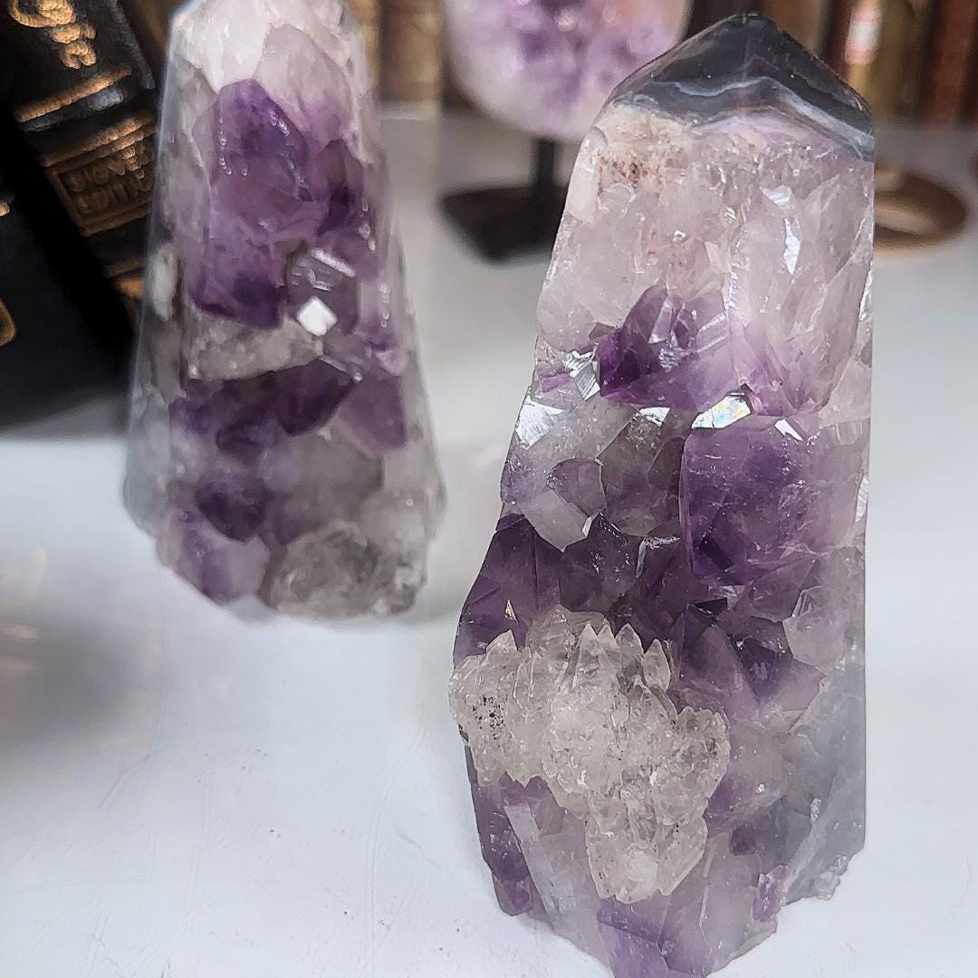 High Quality Amethyst Mini Tower Crystal Cut Base, Energy Healing Amethyst, Reiki Crystal Feng Shui Altar Home Decor Office