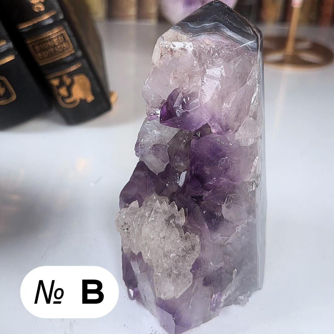 High Quality Amethyst Mini Tower Crystal Cut Base, Energy Healing Amethyst, Reiki Crystal Feng Shui Altar Home Decor Office