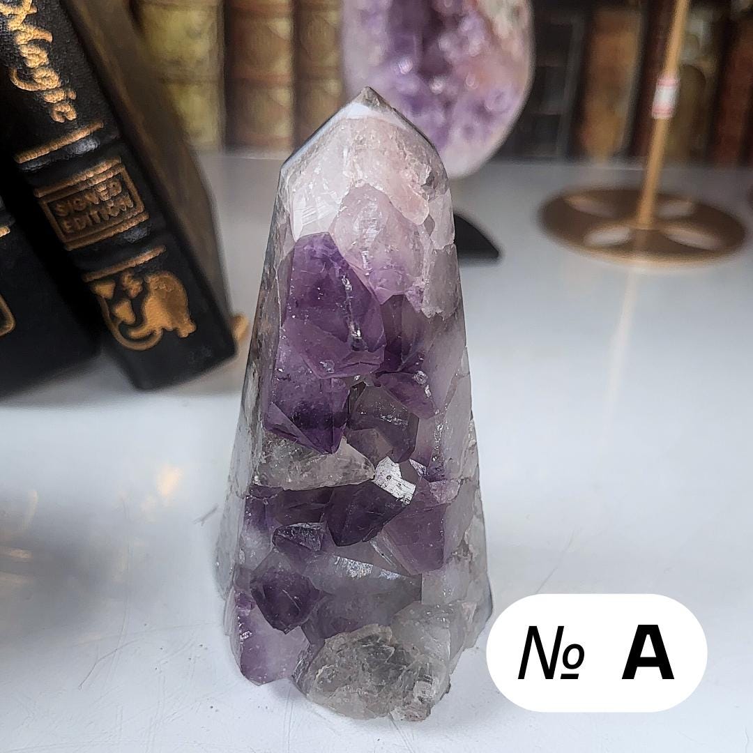 High Quality Amethyst Mini Tower Crystal Cut Base, Energy Healing Amethyst, Reiki Crystal Feng Shui Altar Home Decor Office