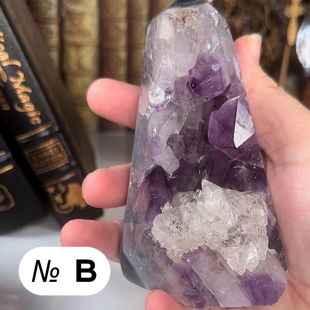 High Quality Amethyst Mini Tower Crystal Cut Base, Energy Healing Amethyst, Reiki Crystal Feng Shui Altar Home Decor Office
