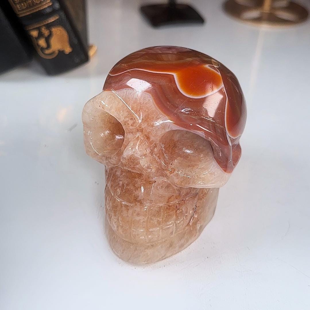 Red Carnelian Crystal Agate Sardonyx Skull Stone Carving Sculpture Healing Altar Reiki Feng Shui Altar
