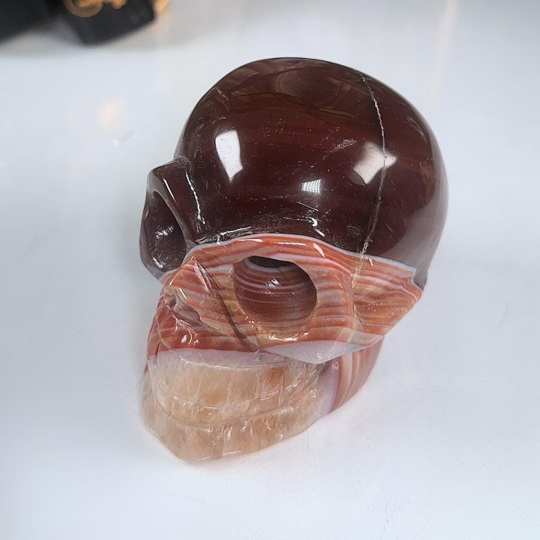 Red Carnelian Crystal Agate Sardonyx Skull Stone Carving Sculpture Healing Altar Reiki Feng Shui Altar