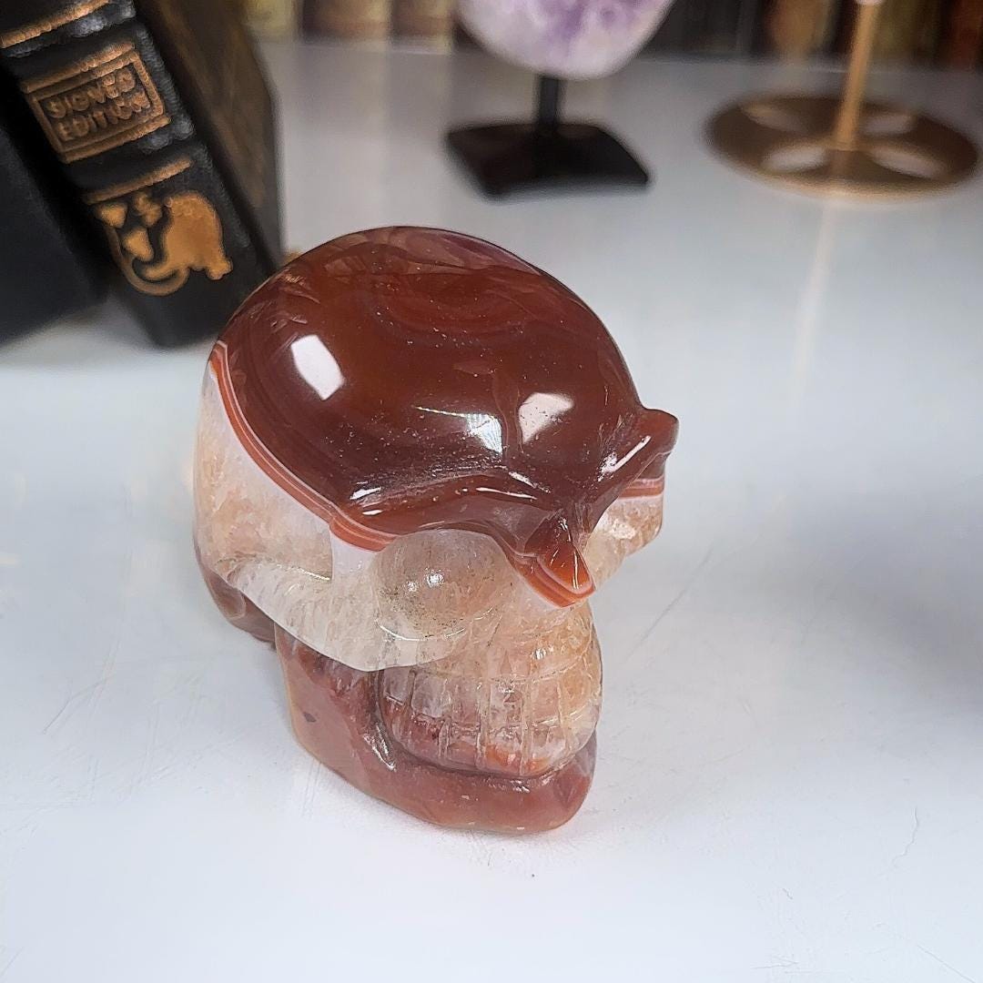 Red Carnelian Crystal Agate Sardonyx Skull Stone Carving Sculpture Healing Altar Reiki Feng Shui Altar