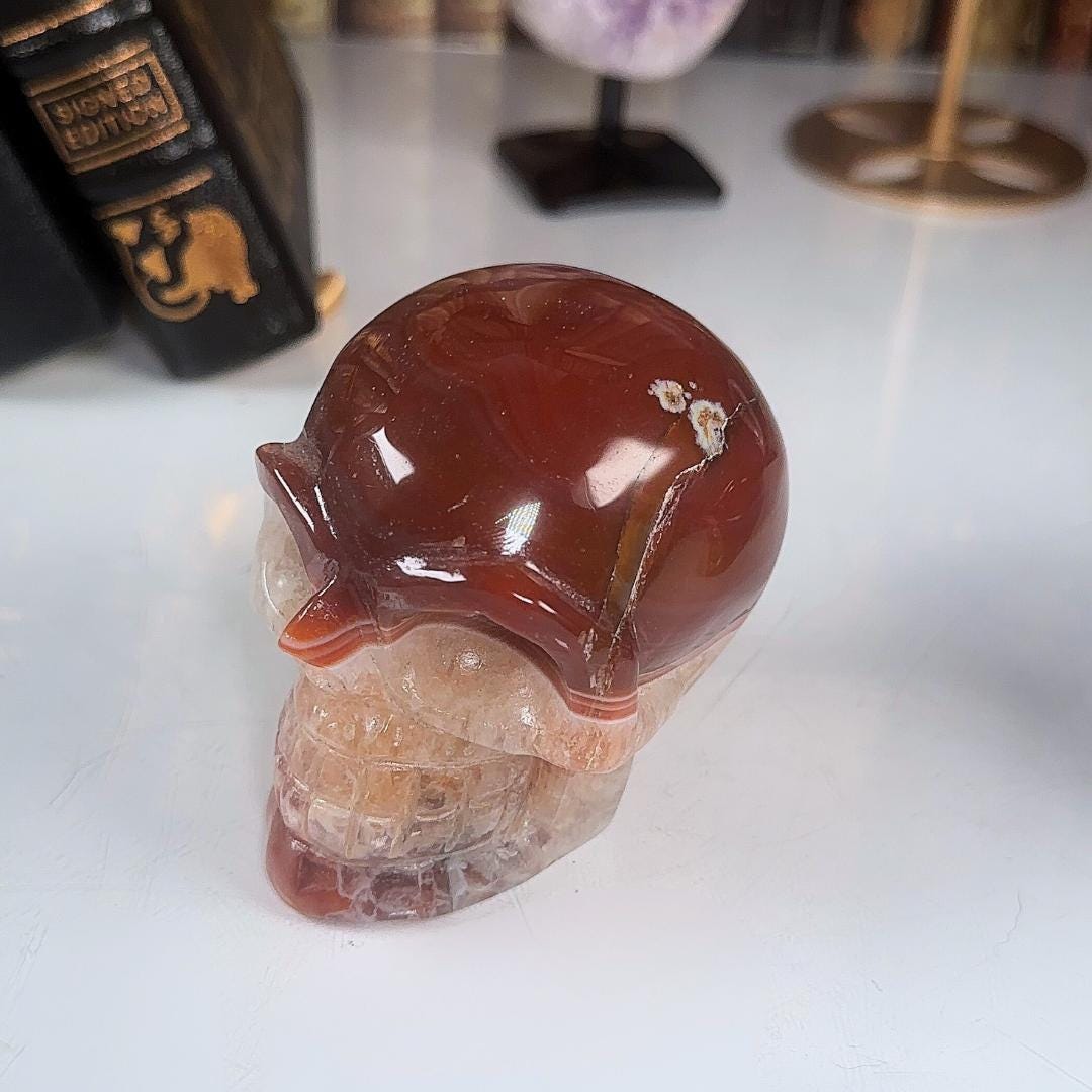 Red Carnelian Crystal Agate Sardonyx Skull Stone Carving Sculpture Healing Altar Reiki Feng Shui Altar