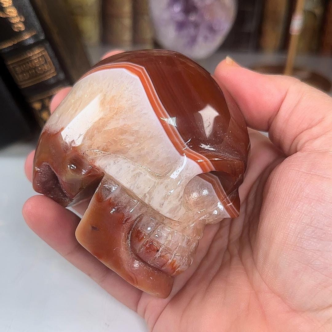 Red Carnelian Crystal Agate Sardonyx Skull Stone Carving Sculpture Healing Altar Reiki Feng Shui Altar