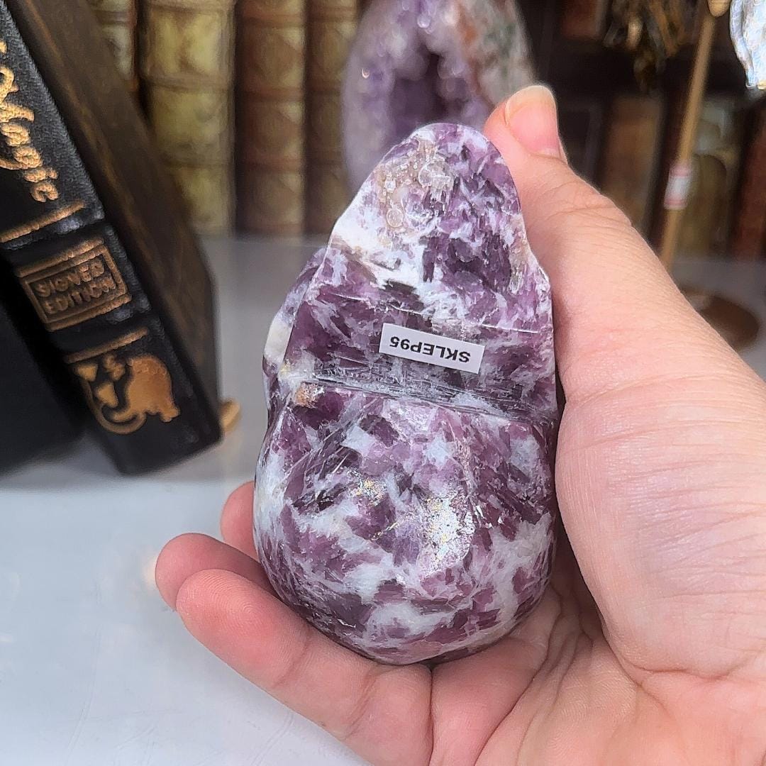 Flashy Lepidolite Skull Crystal Realistic Stone Sculpture Altar Reiki Energy Healing Stress