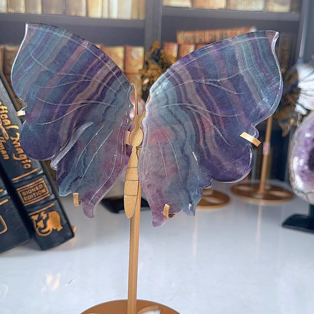 Rainbow Fluorite Wings | Crystal Fluorite | Cleansing Chakras Altar Stability Concentration Healing Reiki Energy