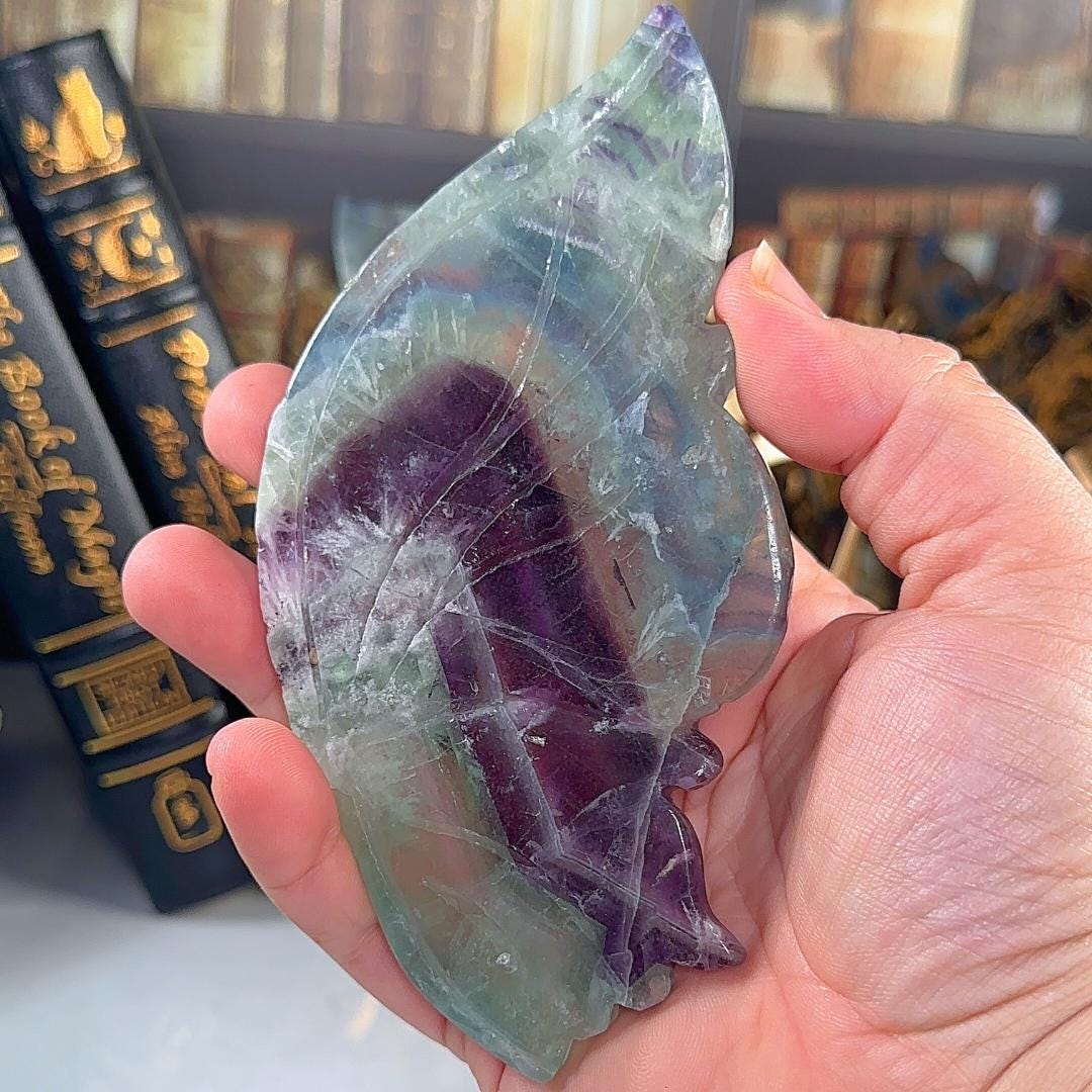 Rainbow Feather Fluorite Wings | Crystal Fluorite | Cleansing Chakras Altar Stability Concentration Healing Reiki Energy