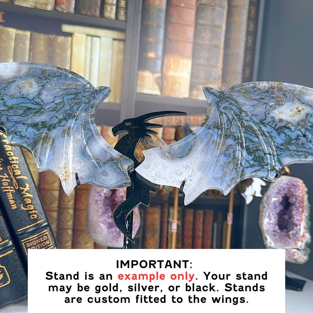 Druzy Blue Moss Agate Wings | Crystal Carving Statement Piece | US Seller
