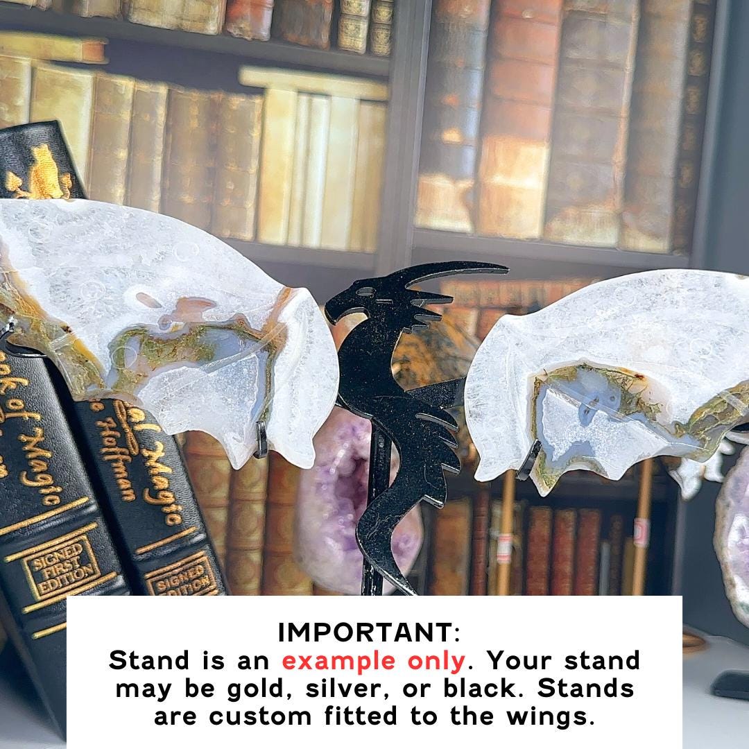 Druzy Moss Agate Wings | Crystal Carving Statement Piece | US Seller