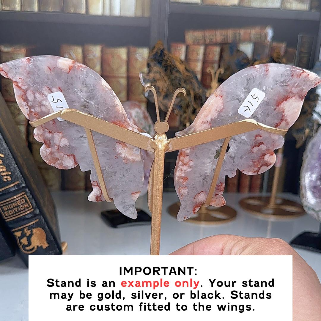 Flower Agate Pink Amethyst Crystal Wings | Stone Carving Sculpture Healing Altar Reiki Feng Shui Altar