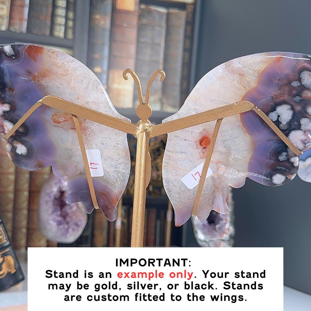 Blue Flower Agate Wings With Stand | High Quality Crystal | Flower Agate | US Seller