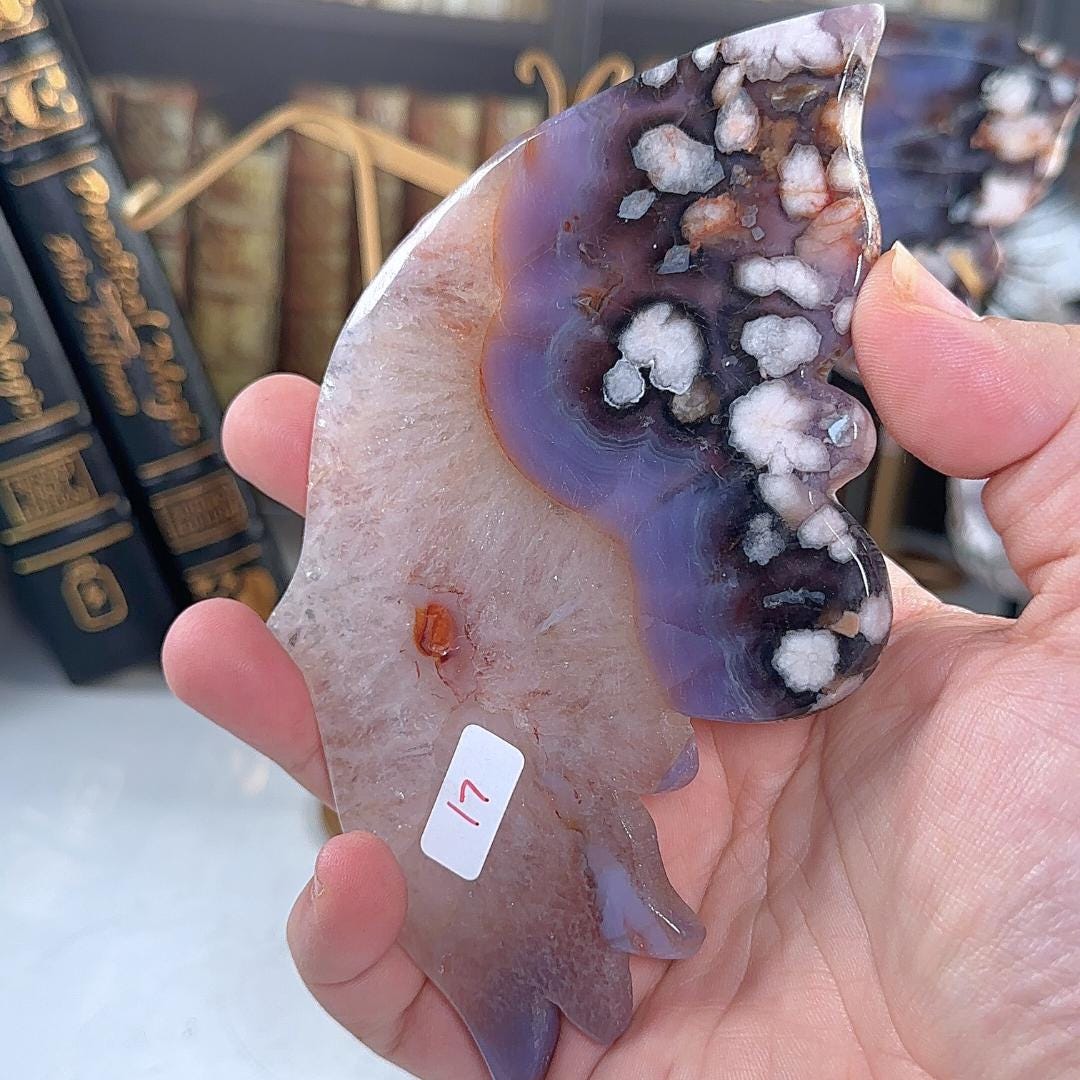 Blue Flower Agate Wings With Stand | High Quality Crystal | Flower Agate | US Seller