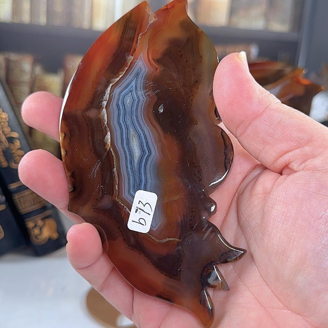 Druzy Red Agate Carnelian Crystal Wings | Stone Carving Sculpture Healing Altar Reiki Feng Shui Altar