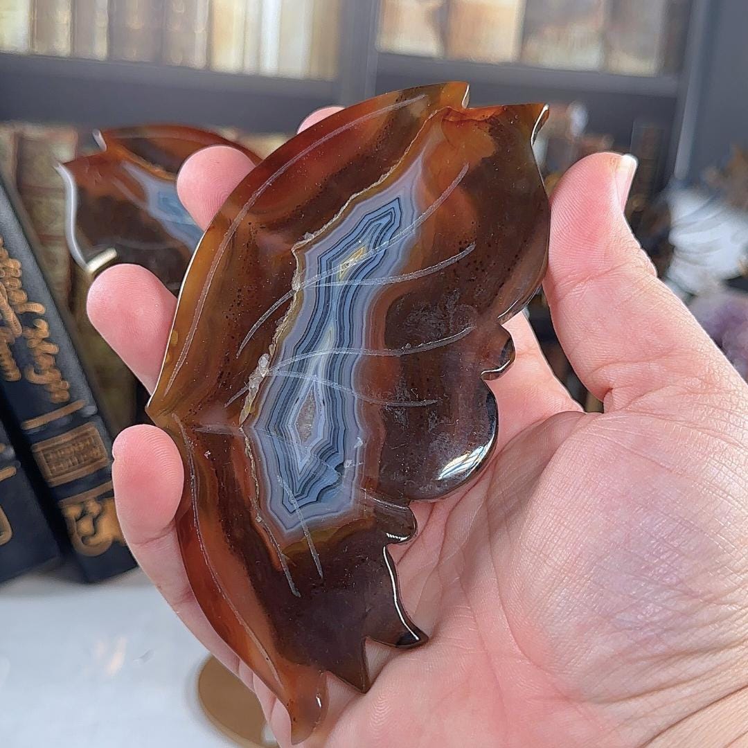 Druzy Red Agate Carnelian Crystal Wings | Stone Carving Sculpture Healing Altar Reiki Feng Shui Altar