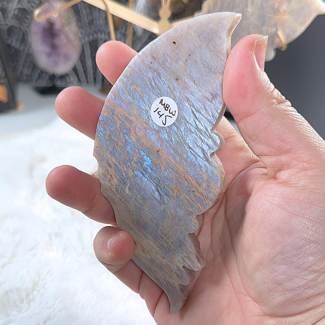 Flashy Blue Moonstone Wings Sunstone | US Seller | Chakra Healing, Reiki Healing Altar Balance Intuition