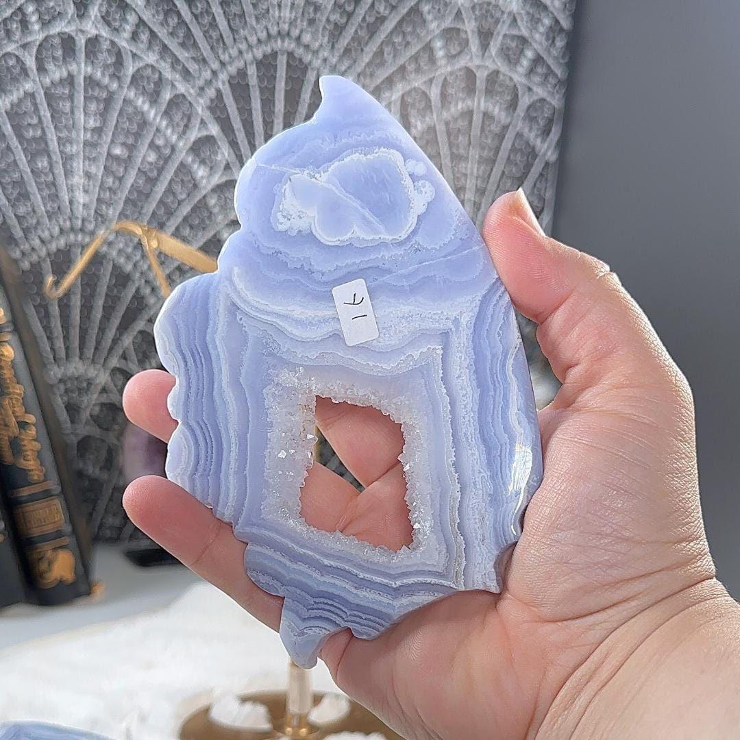 XL Druzy Blue Lace Agate Wings Crystal Carving | US Seller