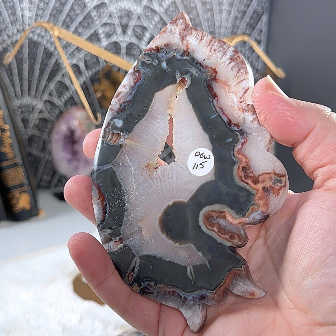 Druzy Black & Red Agate Crystal Wings | Stone Carving Sculpture Healing Altar Reiki Feng Shui Altar