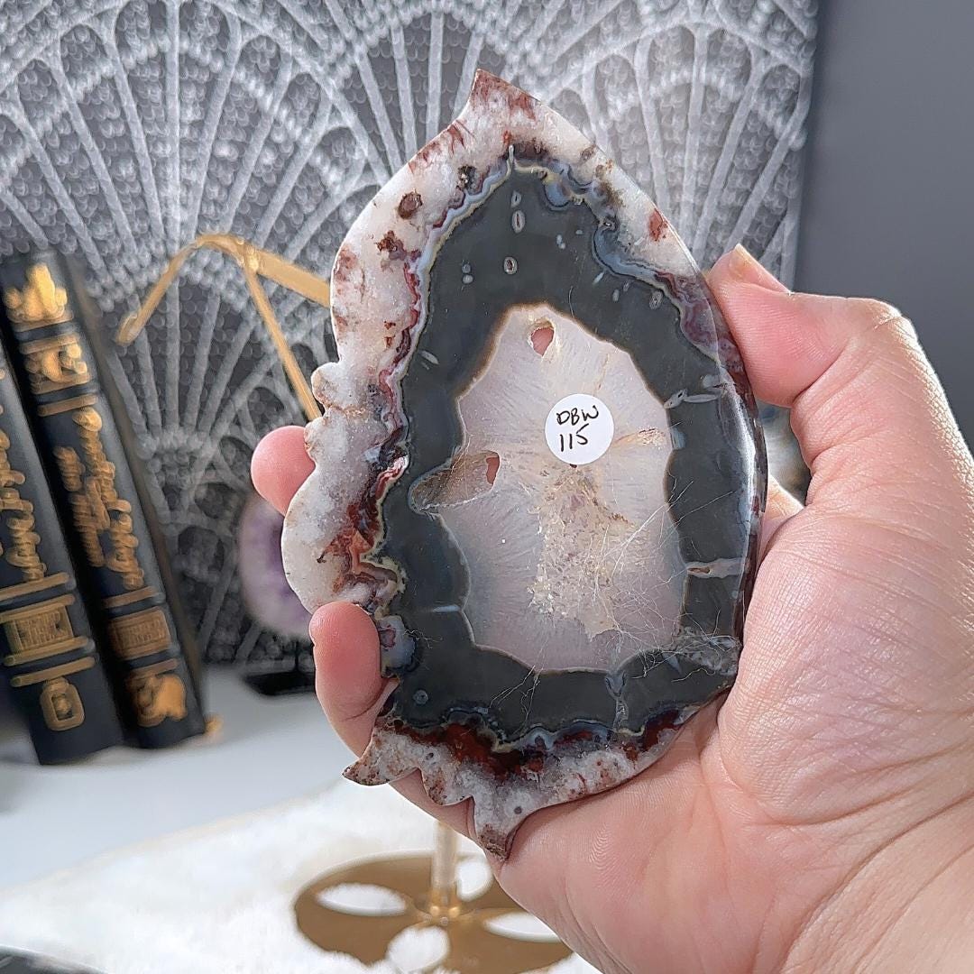 Druzy Black & Red Agate Crystal Wings | Stone Carving Sculpture Healing Altar Reiki Feng Shui Altar