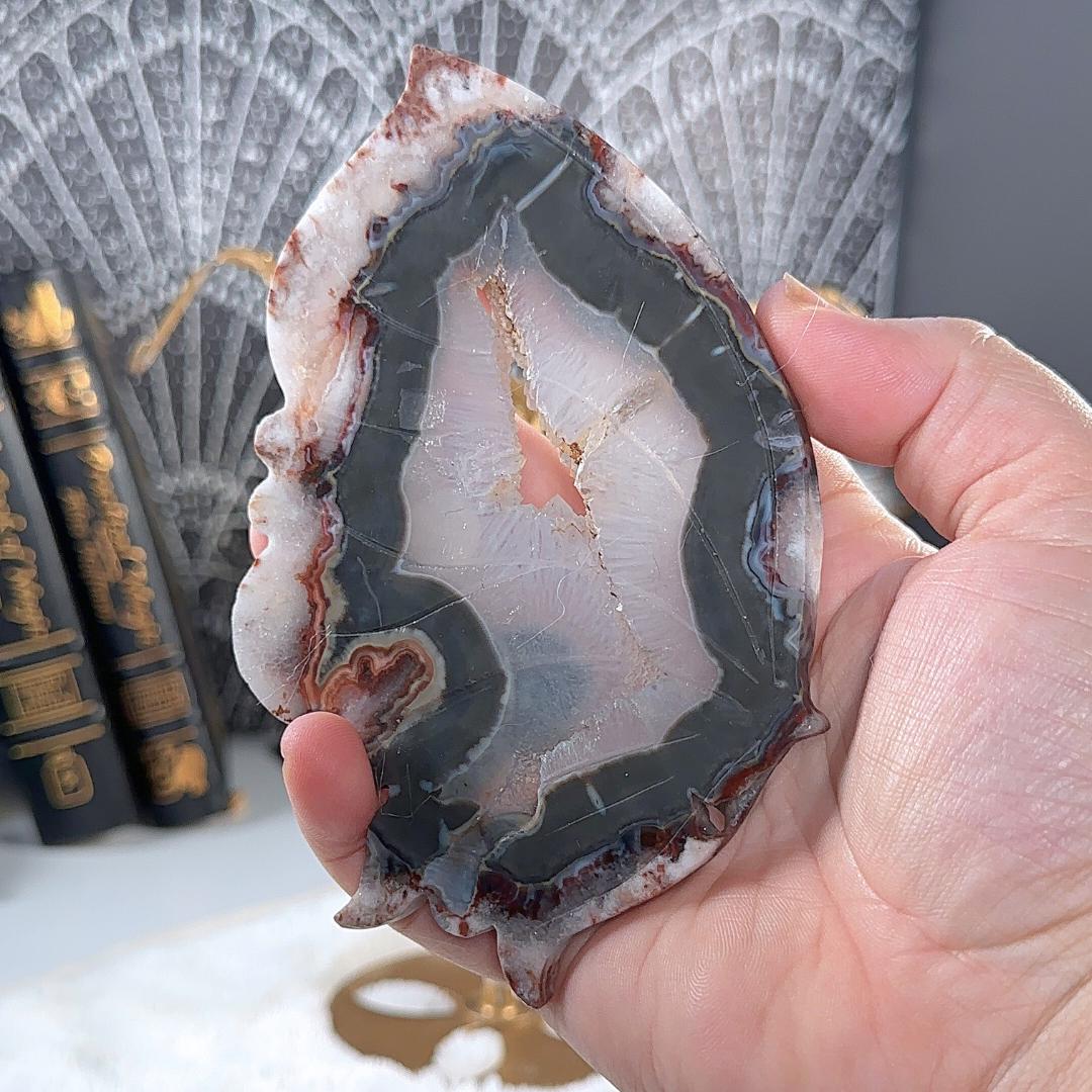 Druzy Black & Red Agate Crystal Wings | Stone Carving Sculpture Healing Altar Reiki Feng Shui Altar
