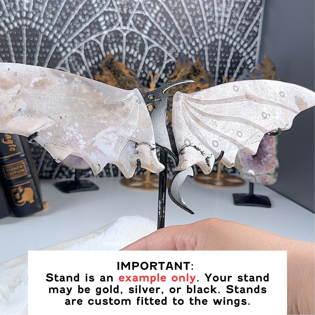 Flower Agate Crystal Dragon Wings | Stone Carving Sculpture Healing Altar Reiki Feng Shui Altar