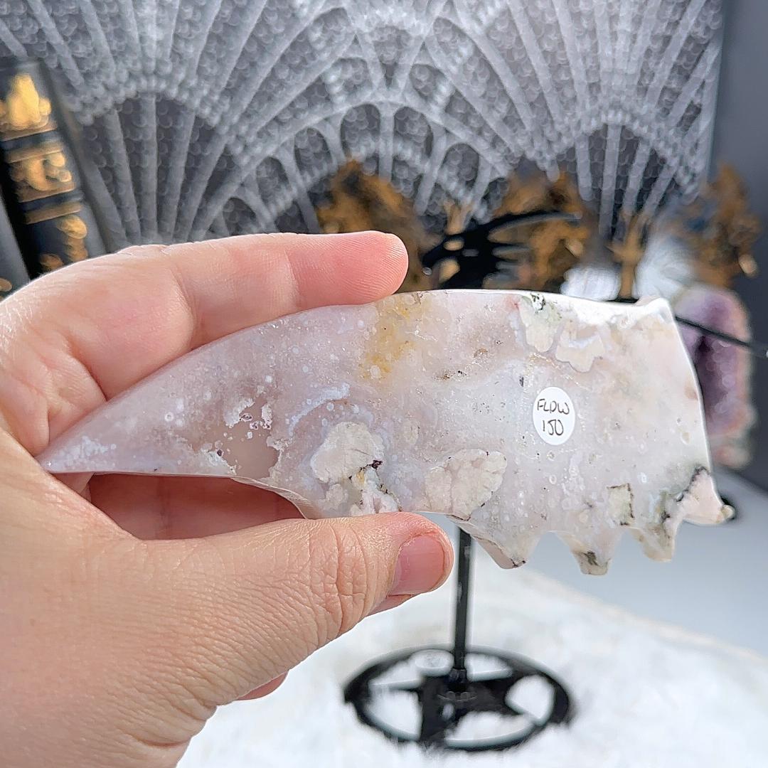 Flower Agate Crystal Dragon Wings | Stone Carving Sculpture Healing Altar Reiki Feng Shui Altar