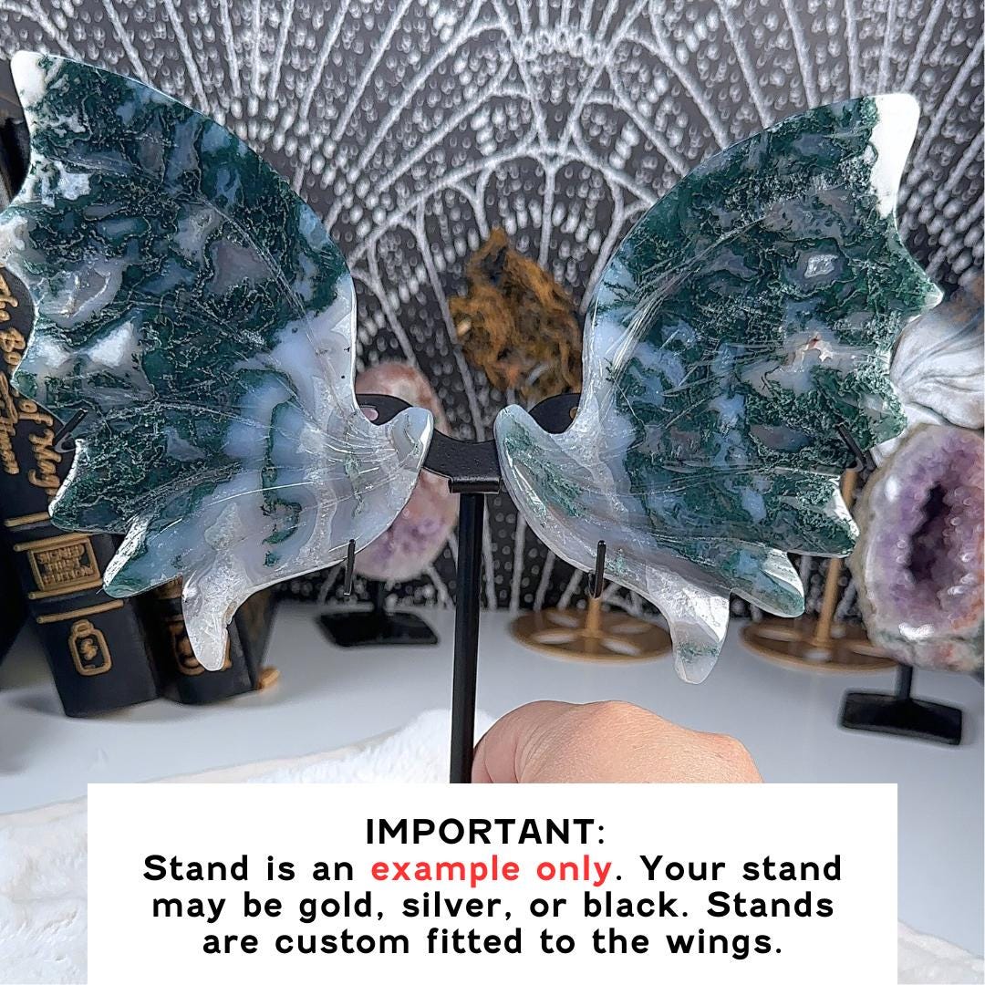 Druzy Blue Moss Agate Dragon Wings | Crystal Carving Statement Piece | US Seller