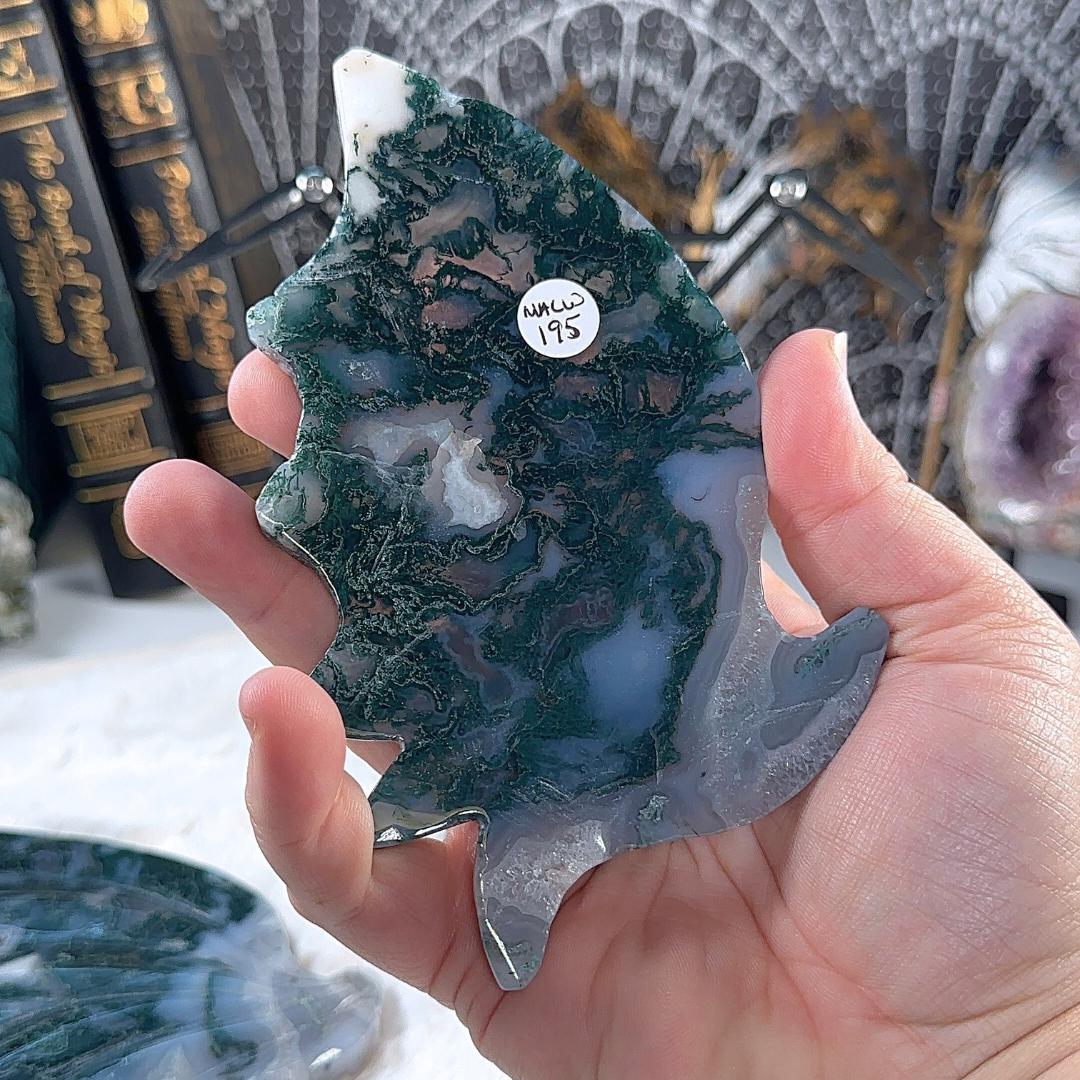 Druzy Blue Moss Agate Dragon Wings | Crystal Carving Statement Piece | US Seller