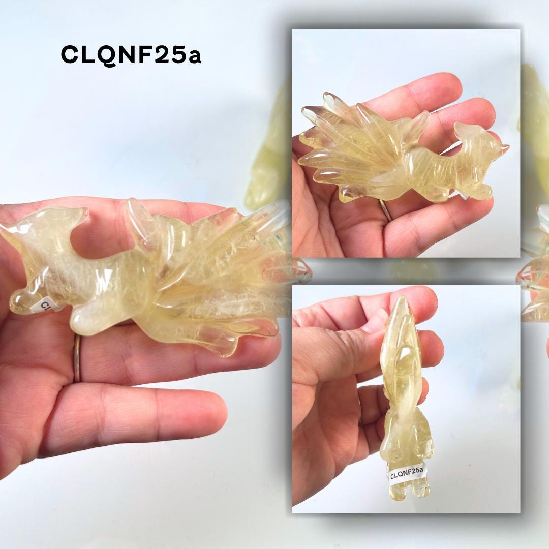 Citrine Nine Tail Fox Carving | US Seller | Protection, Healing Stone, Reiki, Energy