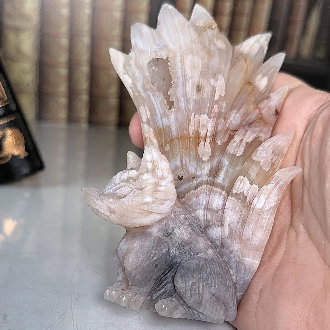 Druzy Flower Agate Pink Amethyst Fox Crystal Carving Geode Statement Piece