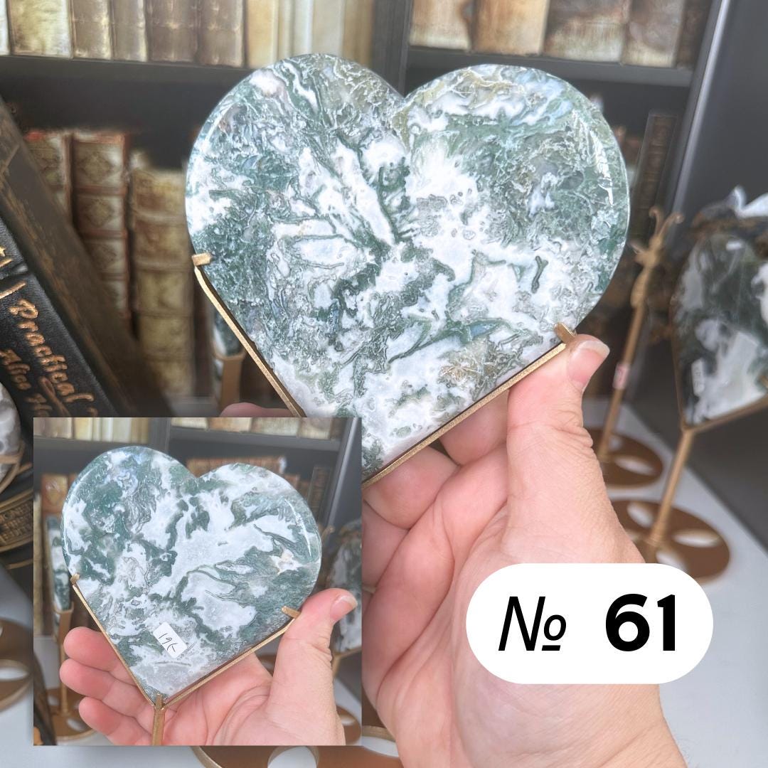 Moss Agate Heart With Stand | High Quality Crystal | Moss Agate | US Seller