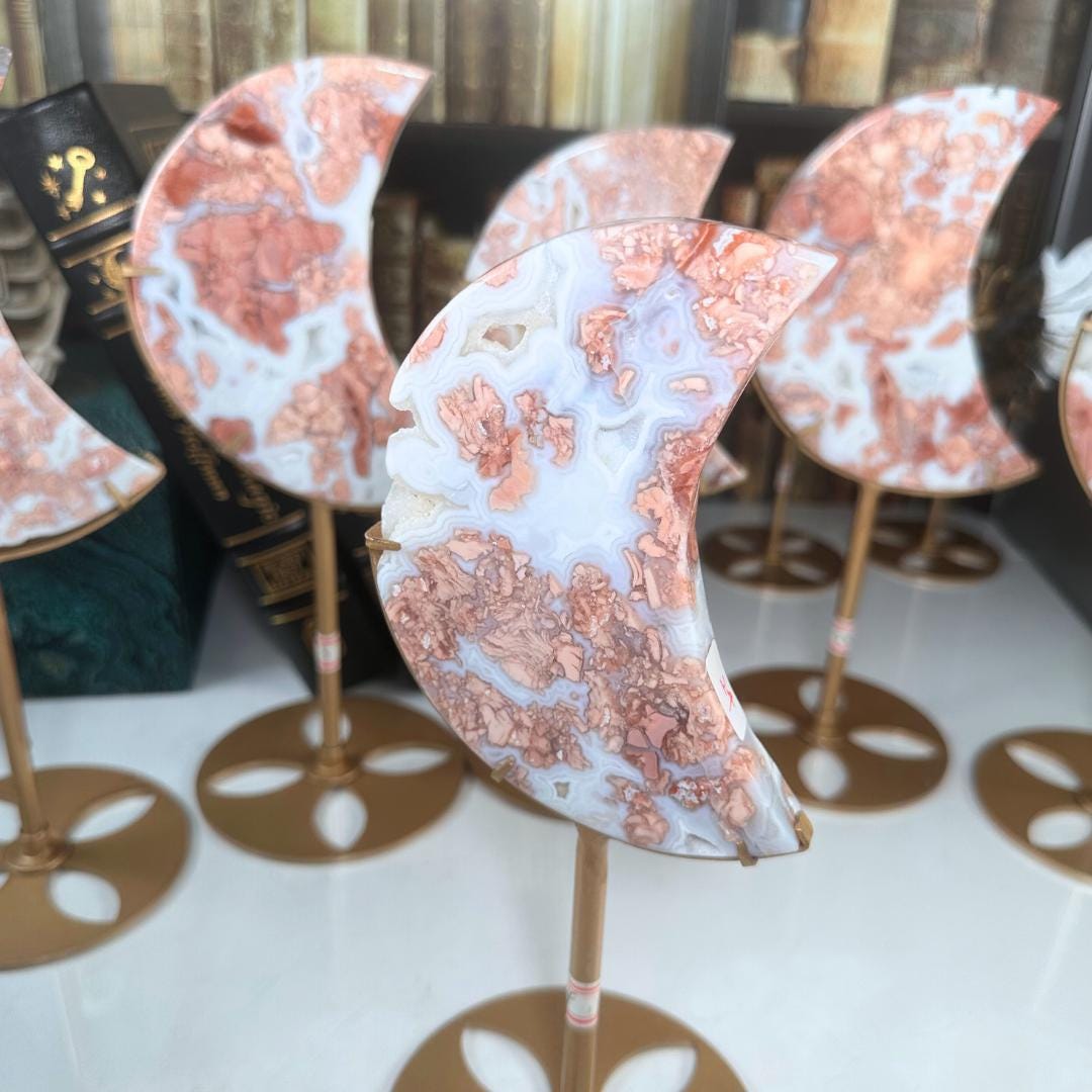 Pink Agate Moon With Stand | Cotton Candy Agate | High Quality Crystal | US Seller