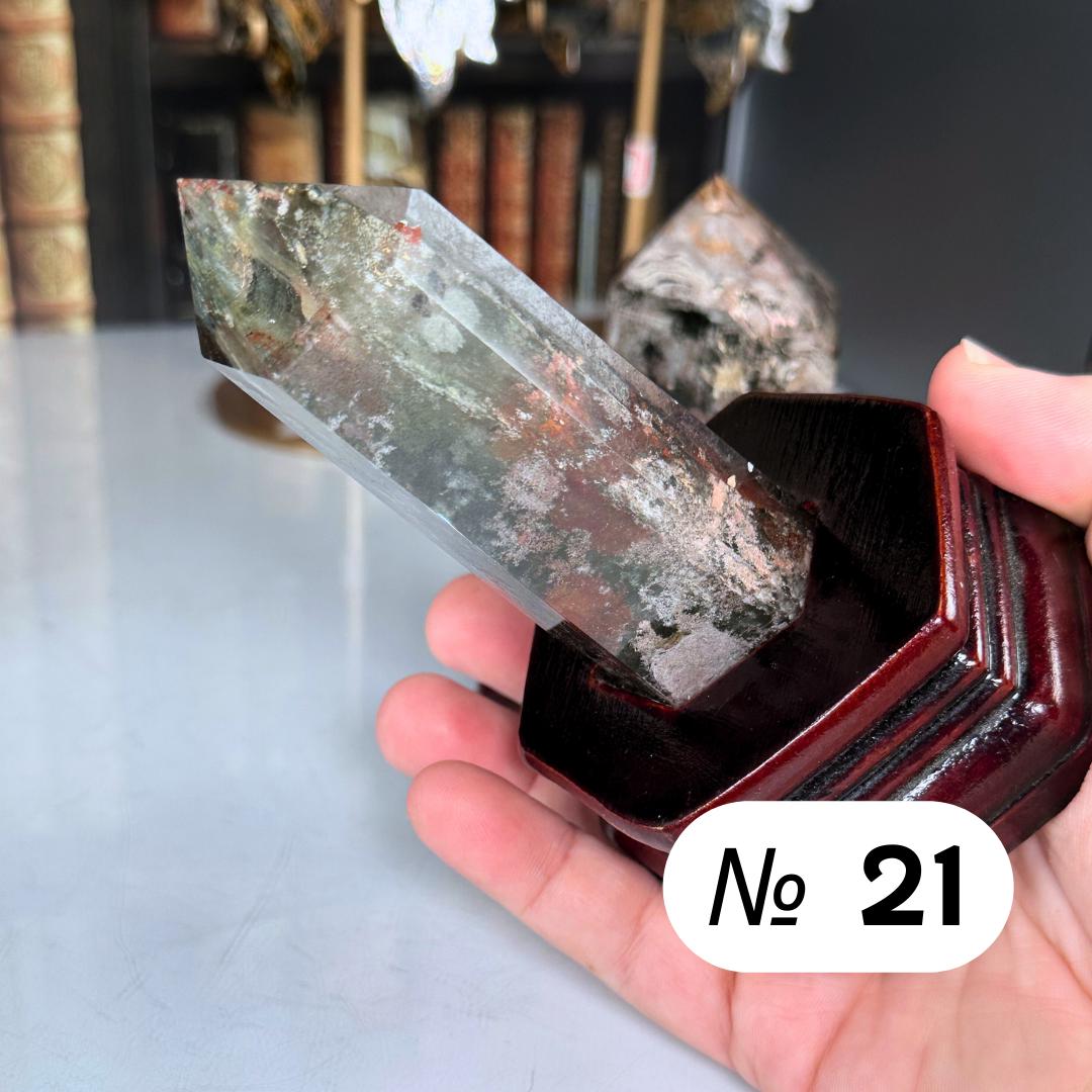 Garden Quartz Towers With Stand | Lodolite With Inclusions Crystal Carving