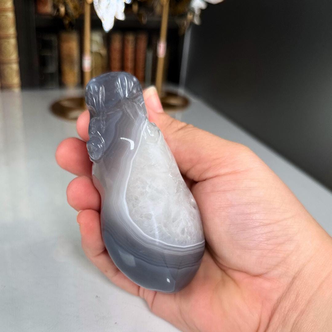 Druzy Agate Hippo Carving | US Seller | Home Decor Energy Healing Feng Shui Altar Reiki Office Gift