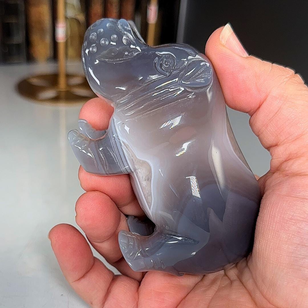 Druzy Agate Hippo Carving | US Seller | Home Decor Energy Healing Feng Shui Altar Reiki Office Gift