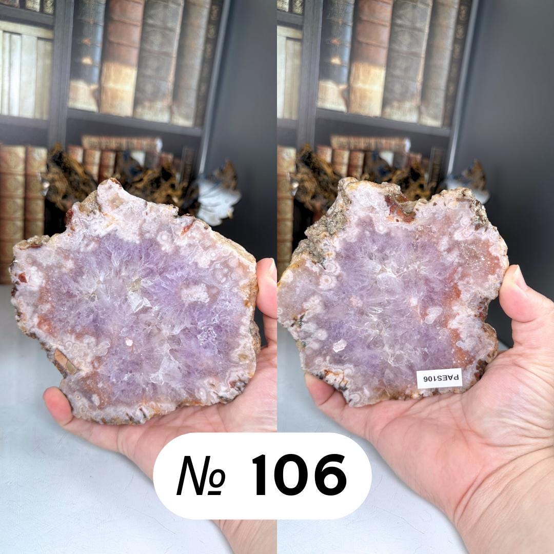 Pink Amethyst Druzy Flower Agate Cluster Slab with Stand Hematite Feminine Energy Protection Calm Grace Reiki Crystal Shop