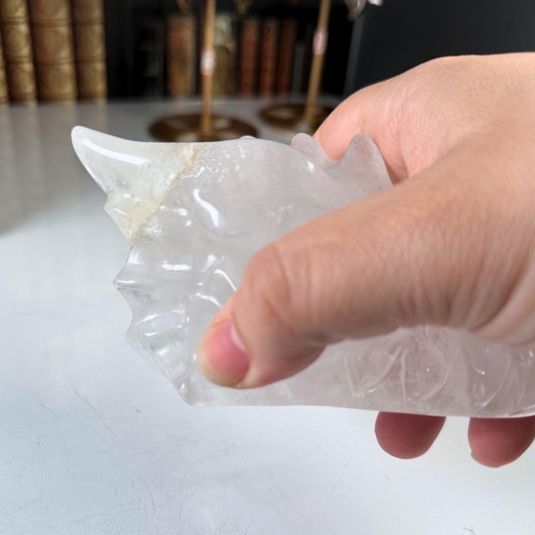 Clear Quartz Dragon Head | Healing Crystal Carving | Stone Statue Energy Goddess Body Energy Reiki Altar