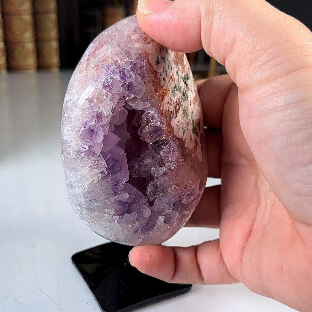 Pink Amethyst Cluster Crystal With Stand, Energy Healing Amethyst, Reiki Crystal Feng Shui Altar Home Decor Office